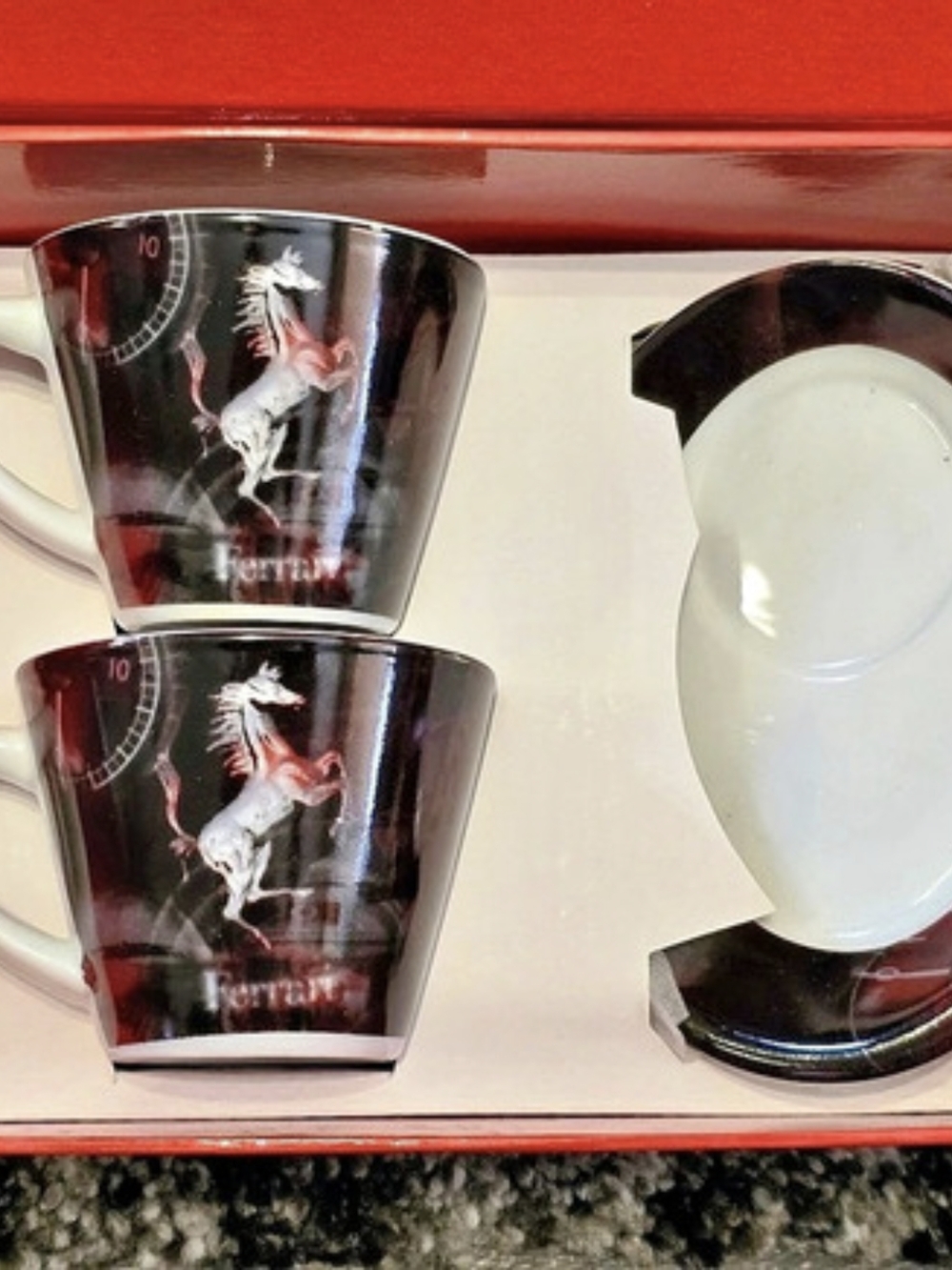 FERRARI Official Porcelain "Race" Series Espresso Set - C. 2000 NEW
